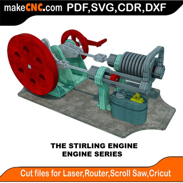 3D puzzle of a Stirling engine, precision laser-cut CNC template
