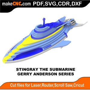3D puzzle of Stingray the Submarine, precision laser-cut CNC template