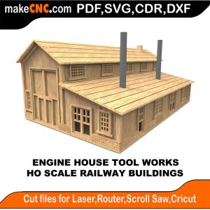 HO Scale Railway Building Engine House Tool Works 3D Puzzle Pattern Template Glowforge