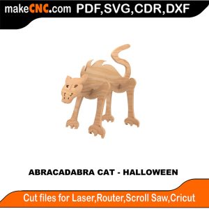 Abracadabra Cat Halloween Pattern Die Cutter Silhouette Plasma Router CDR SVG DXF PDF