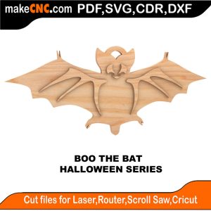 3D puzzle of Boo the Bat, precision laser-cut CNC template for Halloween