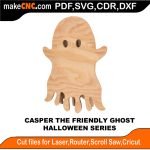 3D puzzle of Casper The Friendly Ghost, precision laser-cut CNC template for Halloween