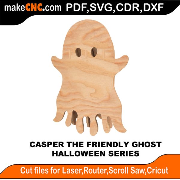 3D puzzle of Casper The Friendly Ghost, precision laser-cut CNC template for Halloween
