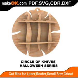 3D puzzle of Circle of Knives, precision laser-cut CNC template for Halloween