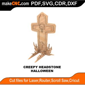 Creepy Headstone 3D Puzzle Pattern Plans 3D Puzzle Pattern for CNC Laser Router Silhouette Die Cutter Scroll Saw Model DXF SVG Plans Toy Laser Cricut Silhouette