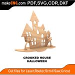 Crooked House Halloween 3D Puzzle Pattern for CNC Laser Router Silhouette Die Cutter Scroll Saw Model DXF SVG Plans Toy Laser Cricut Silhouette