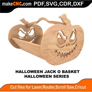 3D puzzle of a Halloween jack-o'-lantern basket, precision laser-cut CNC template