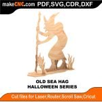 3D puzzle of an Old Sea Hag, precision laser-cut CNC template for Halloween