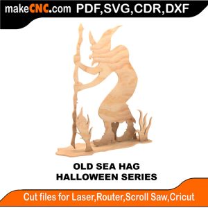 3D puzzle of an Old Sea Hag, precision laser-cut CNC template for Halloween