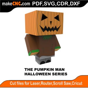 3D puzzle of Pumpkin Man, precision laser-cut CNC template for Halloween