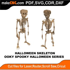 3D puzzle of a Halloween skeleton, precision laser-cut CNC template