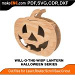 3D puzzle of Will-O-the-Wisp Lantern, precision laser-cut CNC template for Halloween
