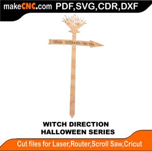 3D puzzle of a flying witch, precision laser-cut CNC template for Halloween