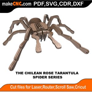 Insect Chilean Rose Tarantula 3D Puzzle Pattern for CNC Laser Router Silhouette Die Cutter Scroll Saw Model DXF SVG Plans Toy Laser Cricut Silhouette