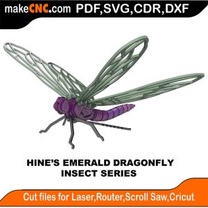 Hine's Emerald Dragonfly Insect 3D Puzzle Pattern Perfect for Silhouette Cutting Silver Bullet Cricut K-40 3018 CNC
