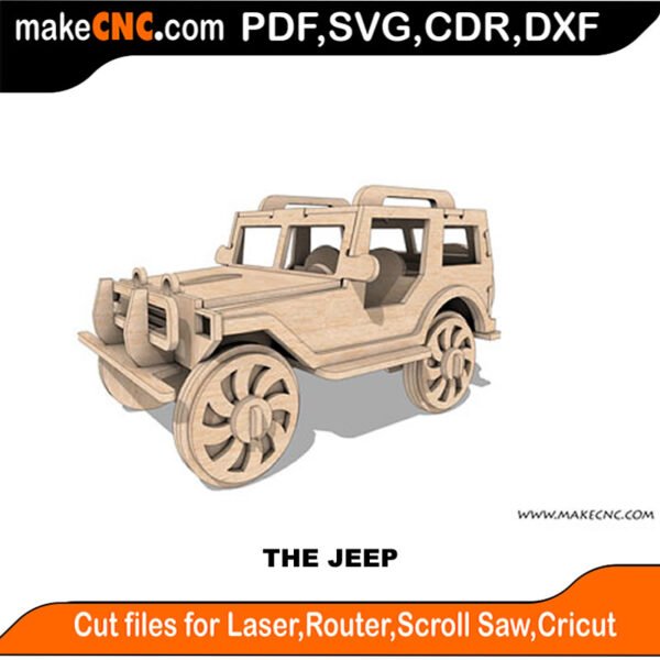 The Jeep : 3D Puzzle, Laser Cut, Scroll Saw, CNC Router, Template, Pattern DXF, CDR, SVG