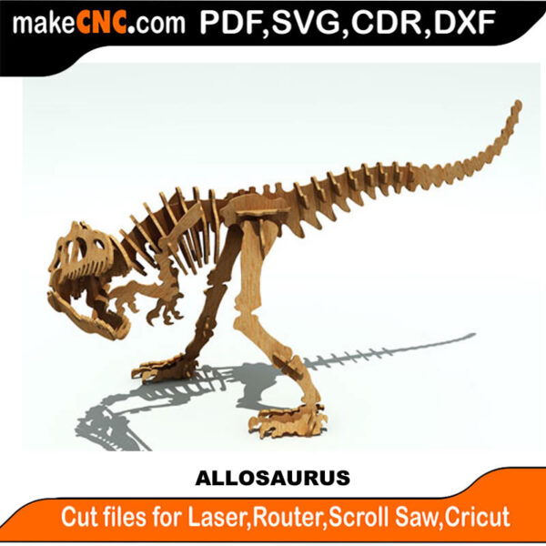 Allosaurus Dinosaur 3D Puzzle Pattern for CNC Laser Router Silhouette Die Cutter Scroll Saw Model DXF SVG Plans Toy Laser Cricut Silhouette