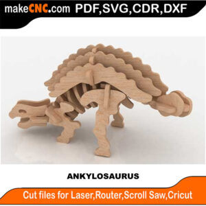 Ankylosaurus Dinosaur 3D Puzzle Pattern Laser-Cut Puzzle Pattern Router Plasma Scroll Saw Die Cutter Silhouette Plasma Router CDR SVG DXF PDF