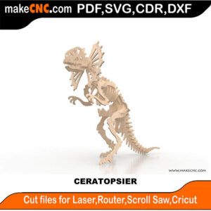 Ceratopsier Dinosaur 3D Puzzle Pattern for CNC Laser Router Silhouette Die Cutter Scroll Saw Model DXF SVG Plans Toy Laser Cricut Silhouette