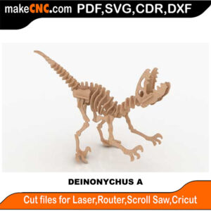 Deinonychus A Dinosaur 3D Puzzle Pattern for CNC Laser Router Silhouette Die Cutter Scroll Saw Model DXF SVG Plans Toy Laser Cricut Silhouette
