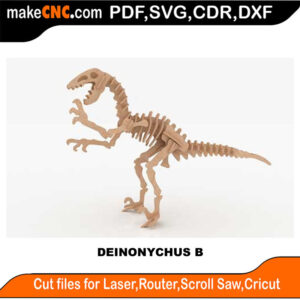 Deinonychus B Dinosaur 3D Puzzle Pattern for CNC Laser Router Silhouette Die Cutter Scroll Saw Model DXF SVG Plans Toy Laser Cricut Silhouette