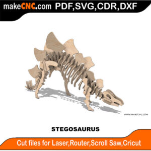 Stegosaurus Dinosaur 3D Puzzle Pattern for CNC Laser Router Silhouette Die Cutter Scroll Saw Model DXF SVG Plans Toy Laser Cricut Silhouette