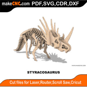 Styracosaurus Dinosaur Laser-Cut Puzzle Pattern Router Plasma Scroll Saw Die Cutter Silhouette Plasma Router CDR SVG DXF PDF