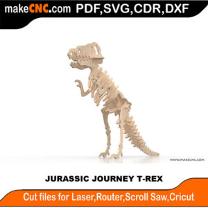 T-Rex Dinosaur Laser-Cut Puzzle Pattern Router Plasma Scroll Saw Die Cutter Silhouette Plasma Router CDR SVG DXF PDF