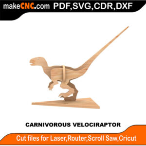 Carnivorous Velociraptor Kool Dino 3D Puzzle Pattern for CNC Laser Router Silhoutte Die Cutter