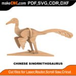 Chinese Sinornithosaurus Kool Dinosaur 3D Puzzle Pattern for CNC Laser Router Silhoutte Die Cutter