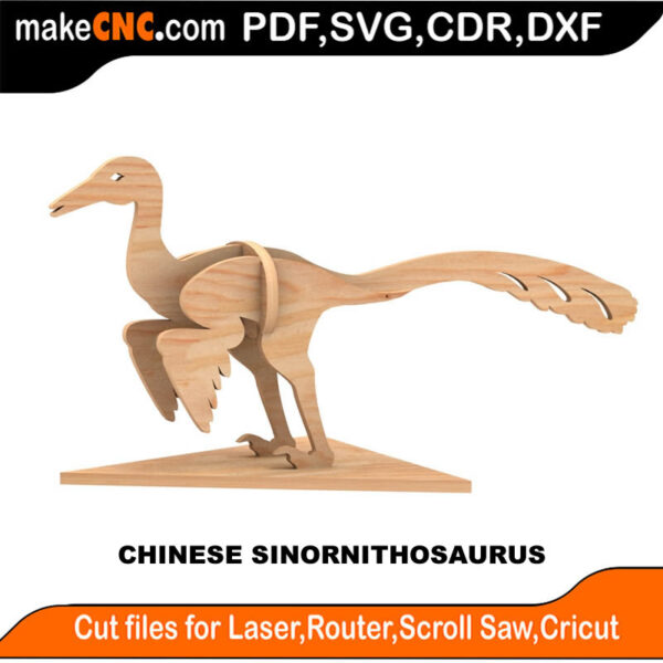 Chinese Sinornithosaurus Kool Dinosaur 3D Puzzle Pattern for CNC Laser Router Silhoutte Die Cutter