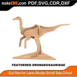 Feathered Dromaeosauridae Kool Dinosaur Scroll Saw Model DXF SVG Plans Toy Laser Cricut