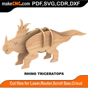 Rhino Triceratops Dinosaur 3D Puzzle Pattern for CNC Laser Router