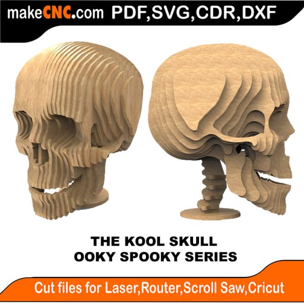 3D puzzle of a stylized skull, precision laser-cut CNC template
