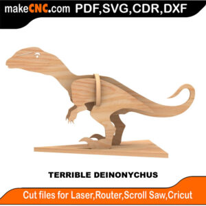 Terrible Deinonychus Dinosaur 3D Puzzle Pattern for CNC Laser Router