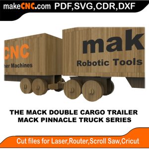 3D puzzle of The Mack Truck Double Cargo Trailer, precision laser-cut CNC template