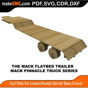 3D puzzle of The Mack Truck Flat Bed Trailer, precision laser-cut CNC template