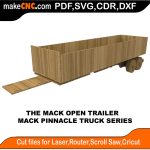 3D puzzle of The Mack Truck Open Trailer, precision laser-cut CNC template