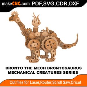 3D puzzle of Bronto Mac the Mechanical Brontosaurus, precision laser-cut CNC template