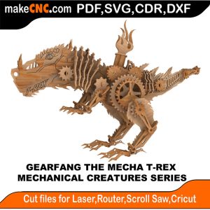 3D puzzle of Gear Fang the Mechanical T-Rex, precision laser-cut CNC template