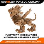 3D puzzle of Puddy Tat the Mechanical Tiger, precision laser-cut CNC template