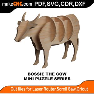 3D puzzle of a farm cow, precision laser-cut CNC template