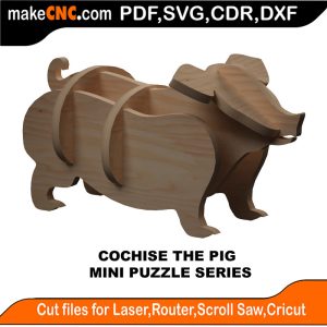 3D puzzle of a farm pig, precision laser-cut CNC template
