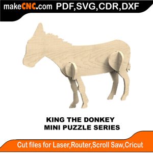 3D puzzle of King the Donkey, precision laser-cut CNC template