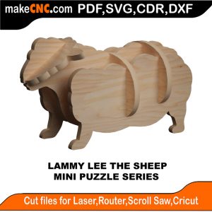 3D puzzle of a farm sheep, precision laser-cut CNC template