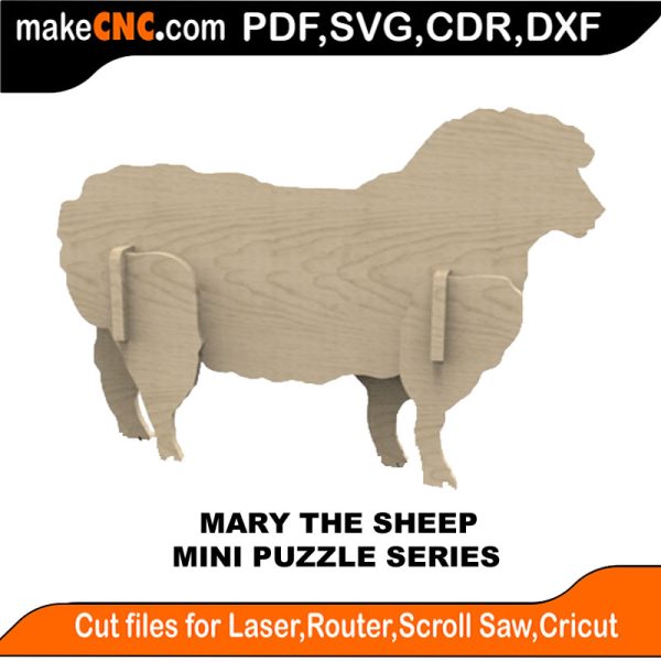 3D puzzle of Mary the Sheep, precision laser-cut CNC template