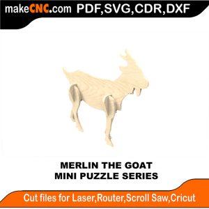 3D puzzle of Merlin the Goat, precision laser-cut CNC template