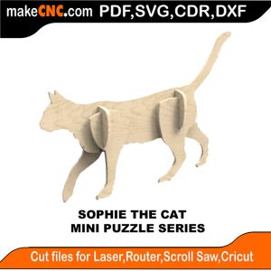 3D puzzle of Sophie the Cat, precision laser-cut CNC template