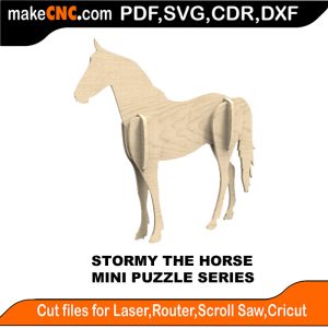 3D puzzle of Stormy the Horse, precision laser-cut CNC template