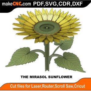 3D puzzle of a Mirasol Sunflower, precision laser-cut CNC template